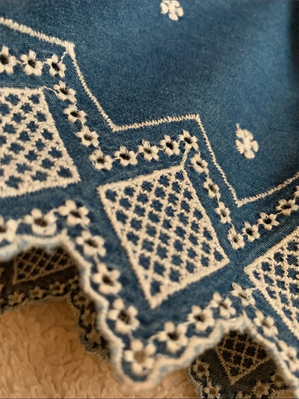 Old Navy Blue Geometric Eyelet Design Dress 12-18M Baby Girl